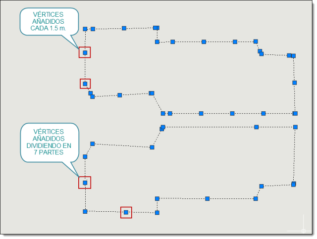 Añade a una polilínea nuevos vertices indicando la distancia entre vértices.